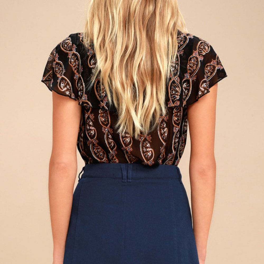 Lulus Navy Blue Tutor Button up mini skirt, sz S pockets - Picture 3 of 6
